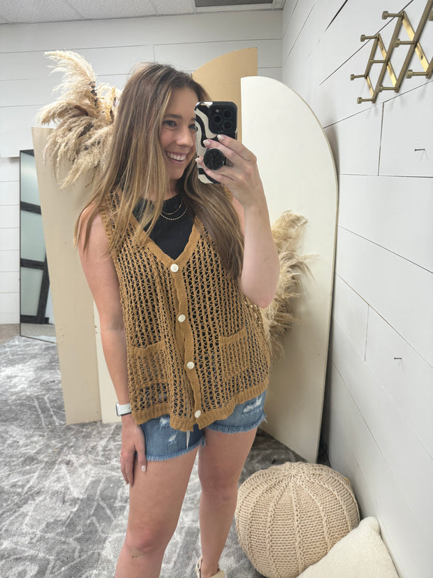 Button Down Crochet Vest Top