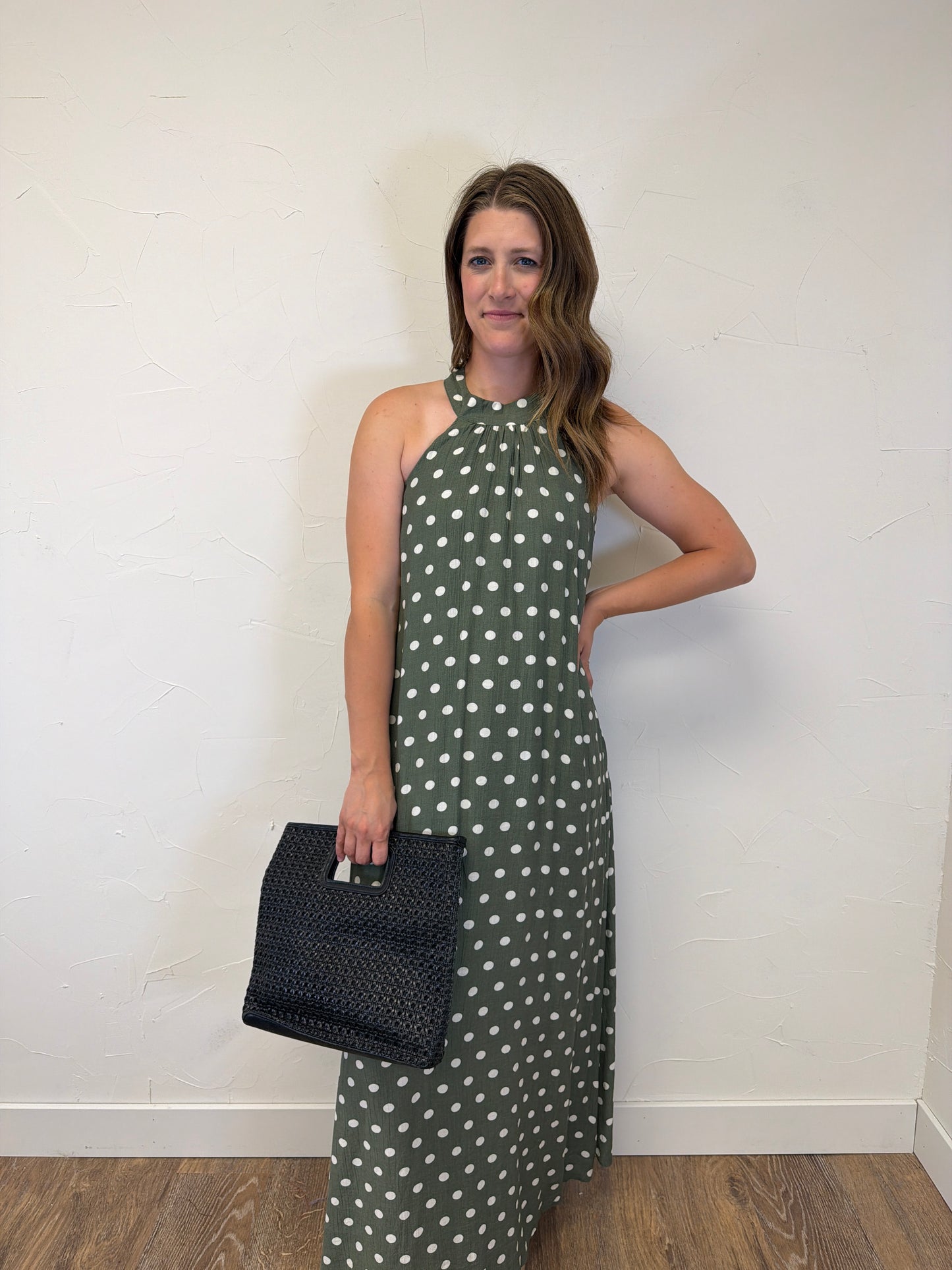 Polka Dot Print Halter Maxi Dress
