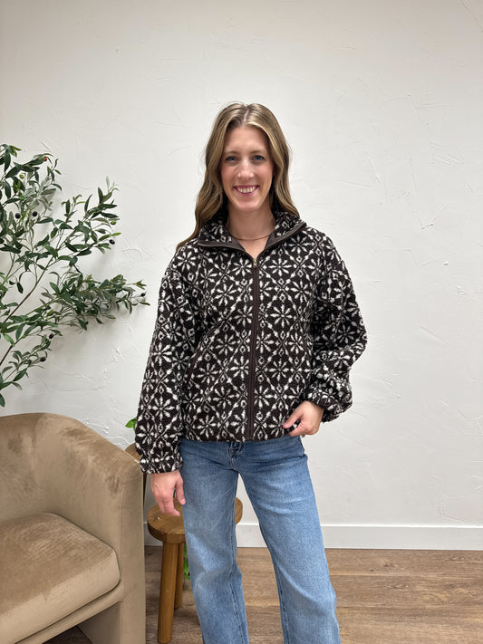 Snowflake Zip-Up Sherpa Jacket