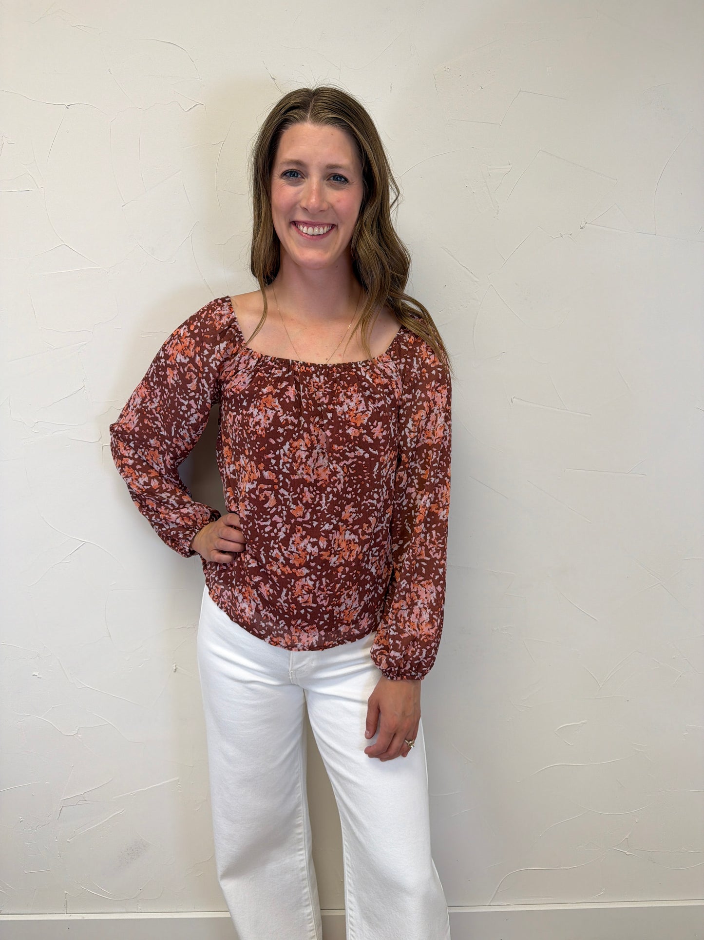 Long Sleeve Square Neck Floral Top