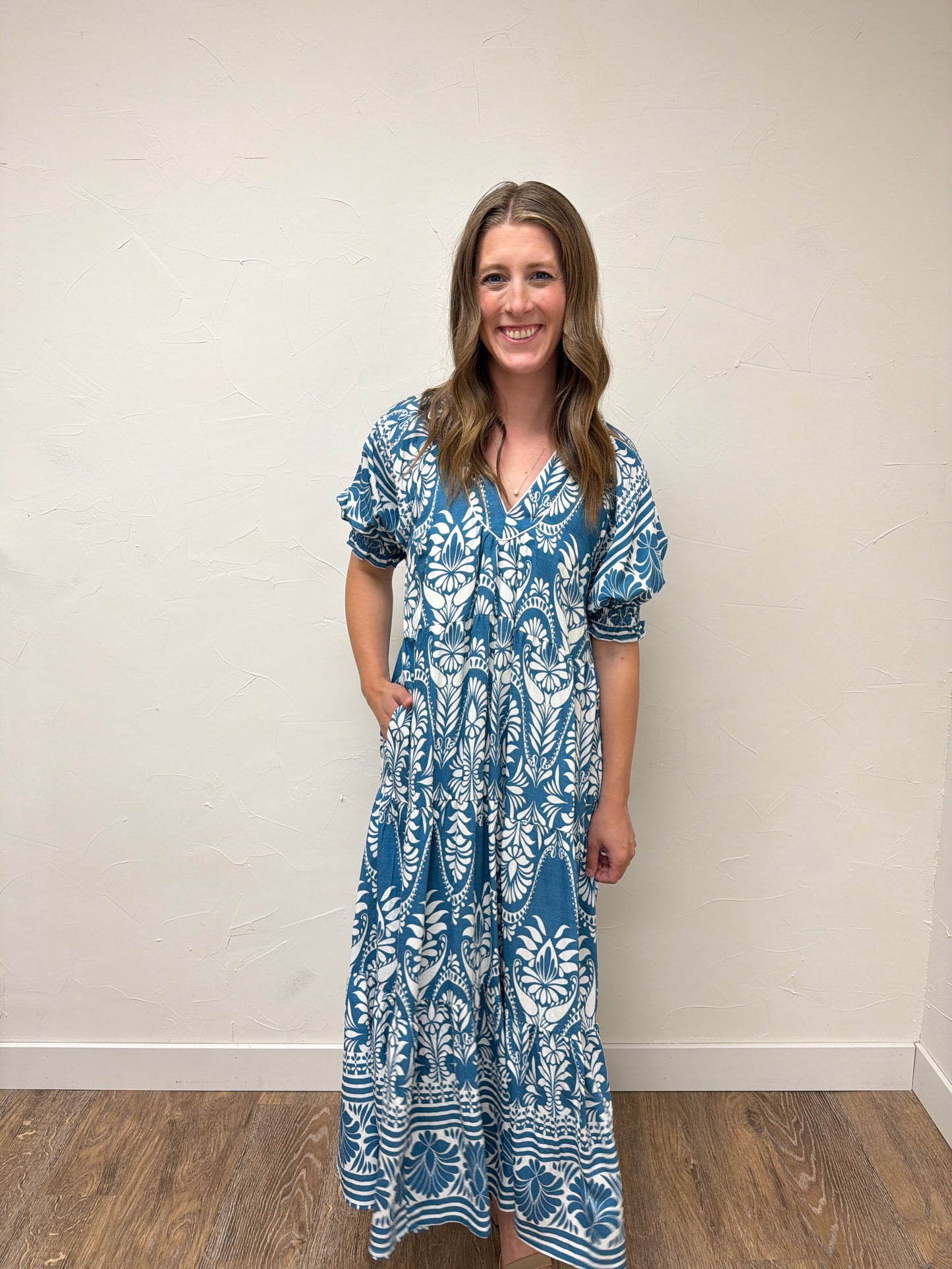 Two Tone Border Print Midi Dress