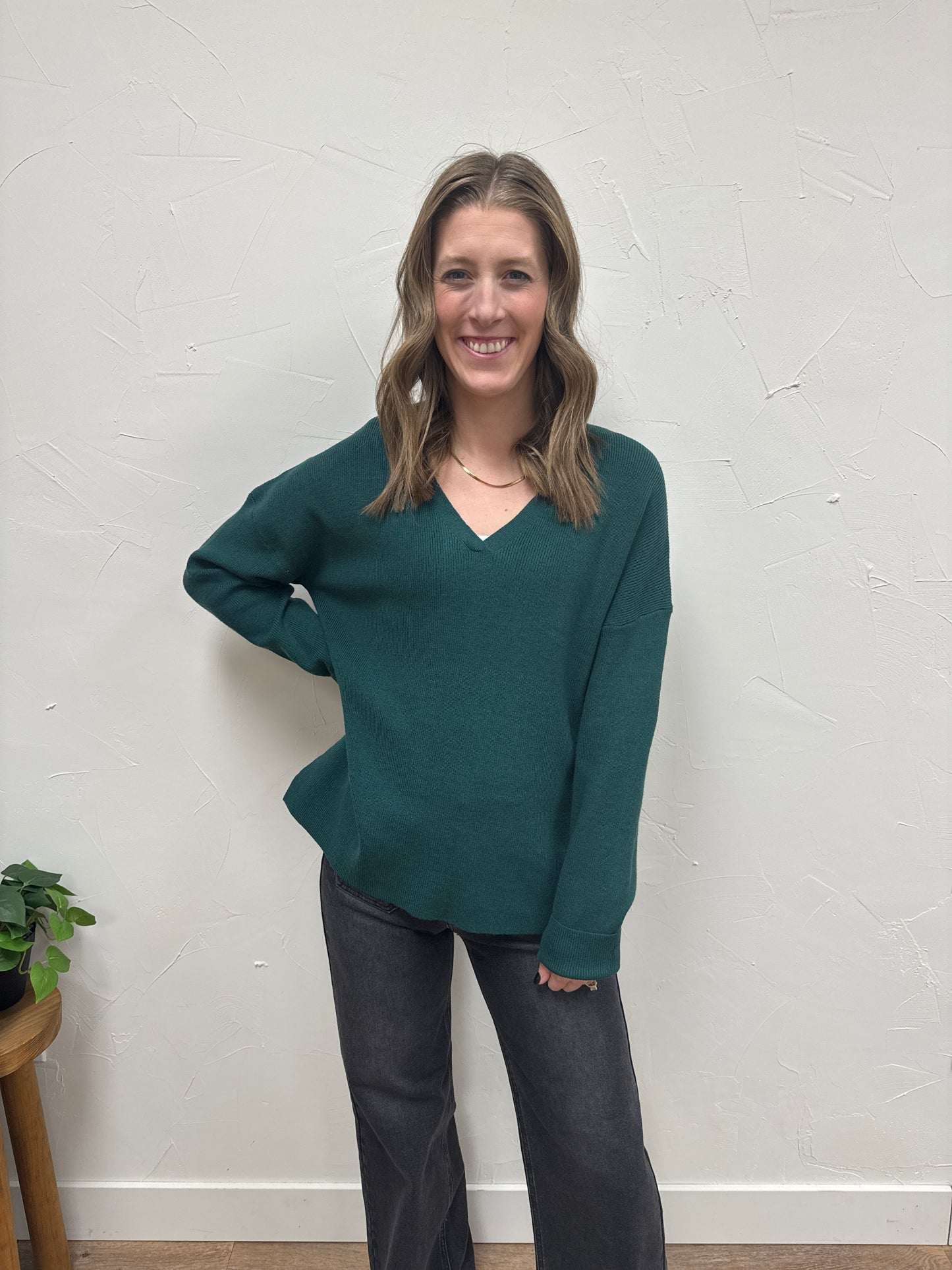 Lightweight V Neck Drop Shoulder Sweater