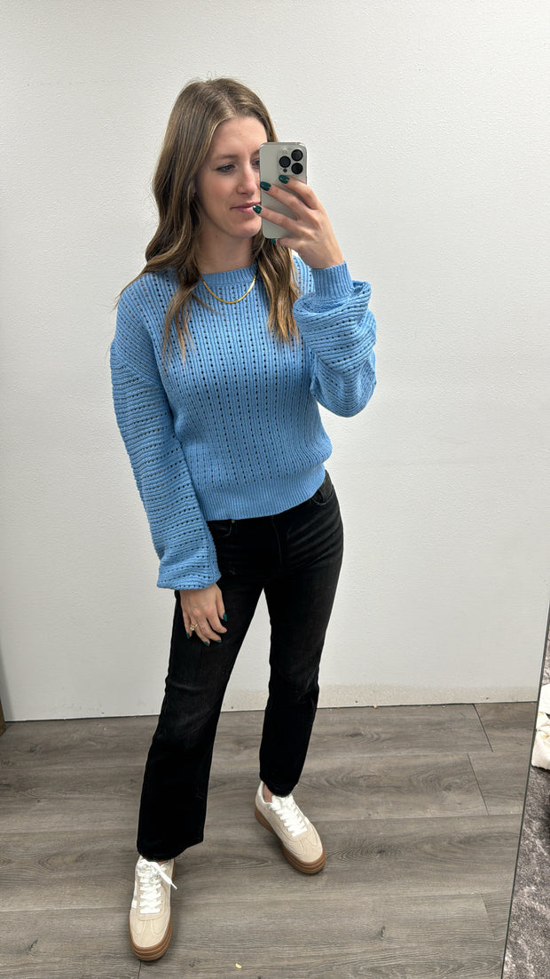 Open Knit Balloon Sleeve Sweater