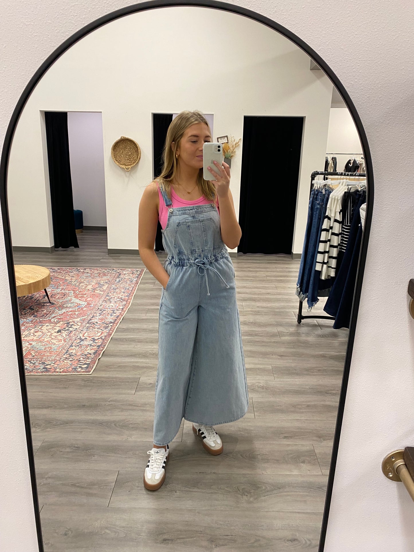 Drawstring Wide Leg Denim Overalls