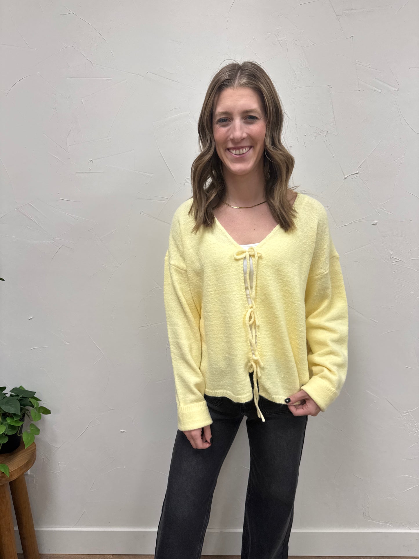 Brushed Front Tie Sweater