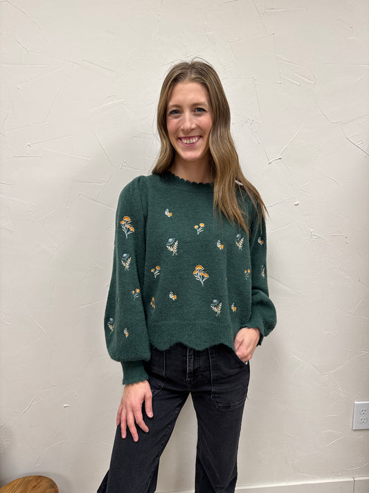 Embroidered Scallop Detail Sweater