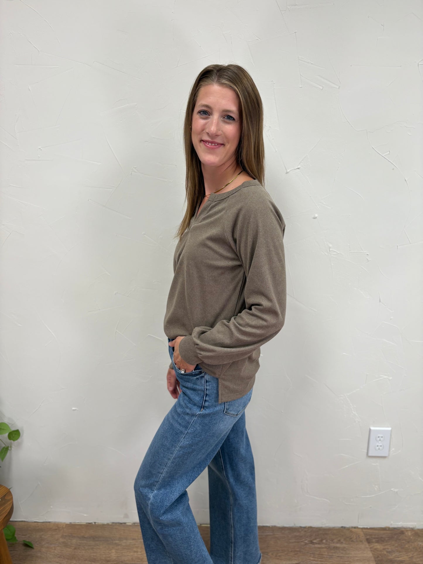 split neck corduroy top