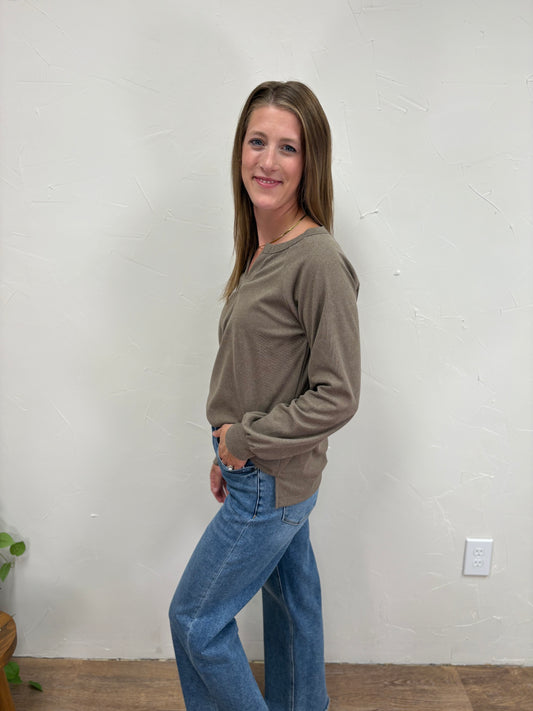 split neck corduroy top