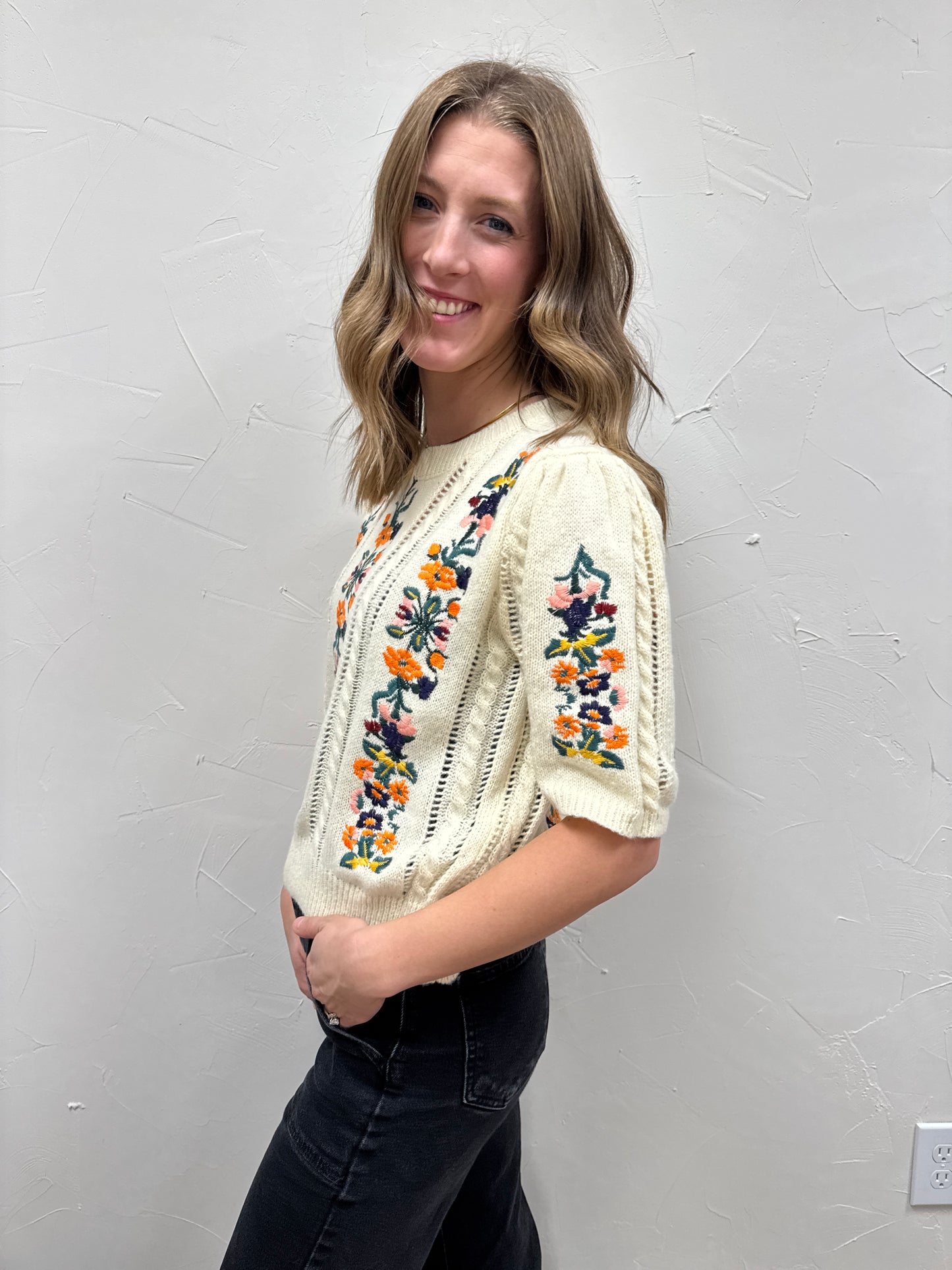 Floral Embroidery Pullover Sweater