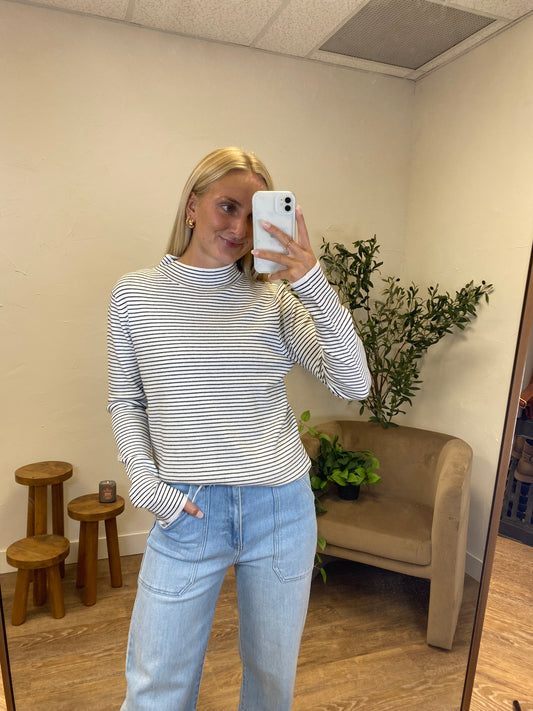 Pinstripe Mock Pullover Sweater