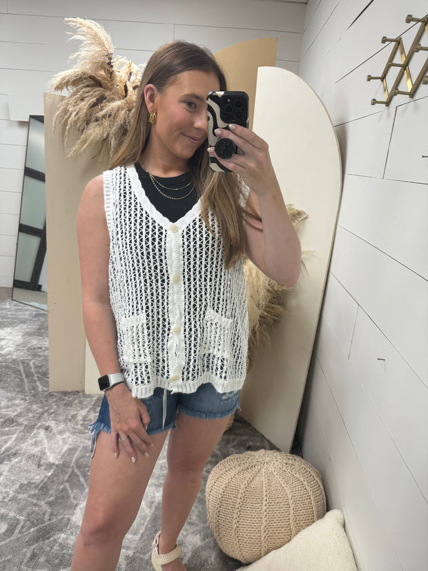 Button Down Crochet Vest Top