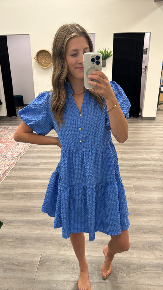 Seersucker puff sleeve dress