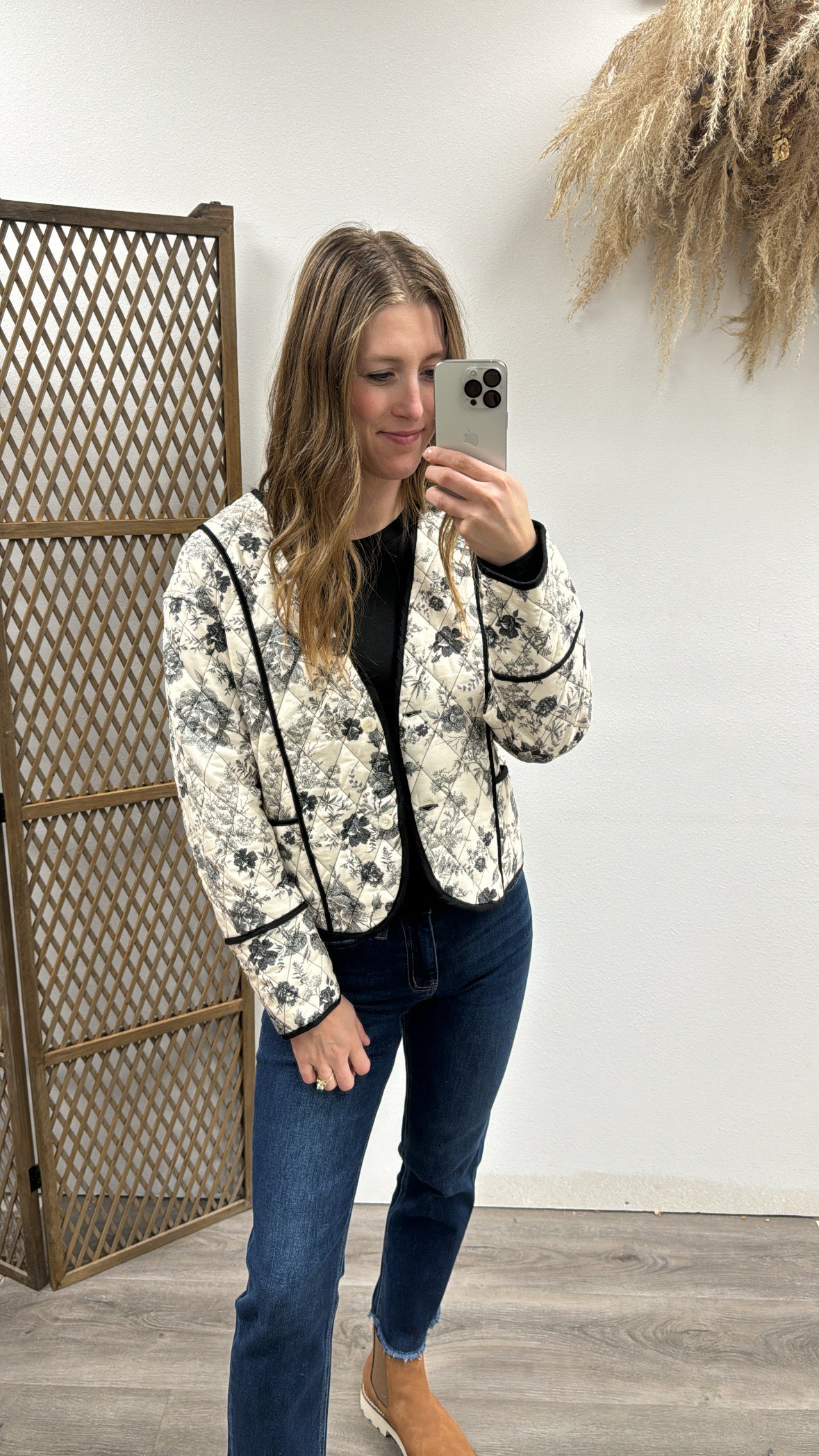 Quilted Floral Jacket with Pockets