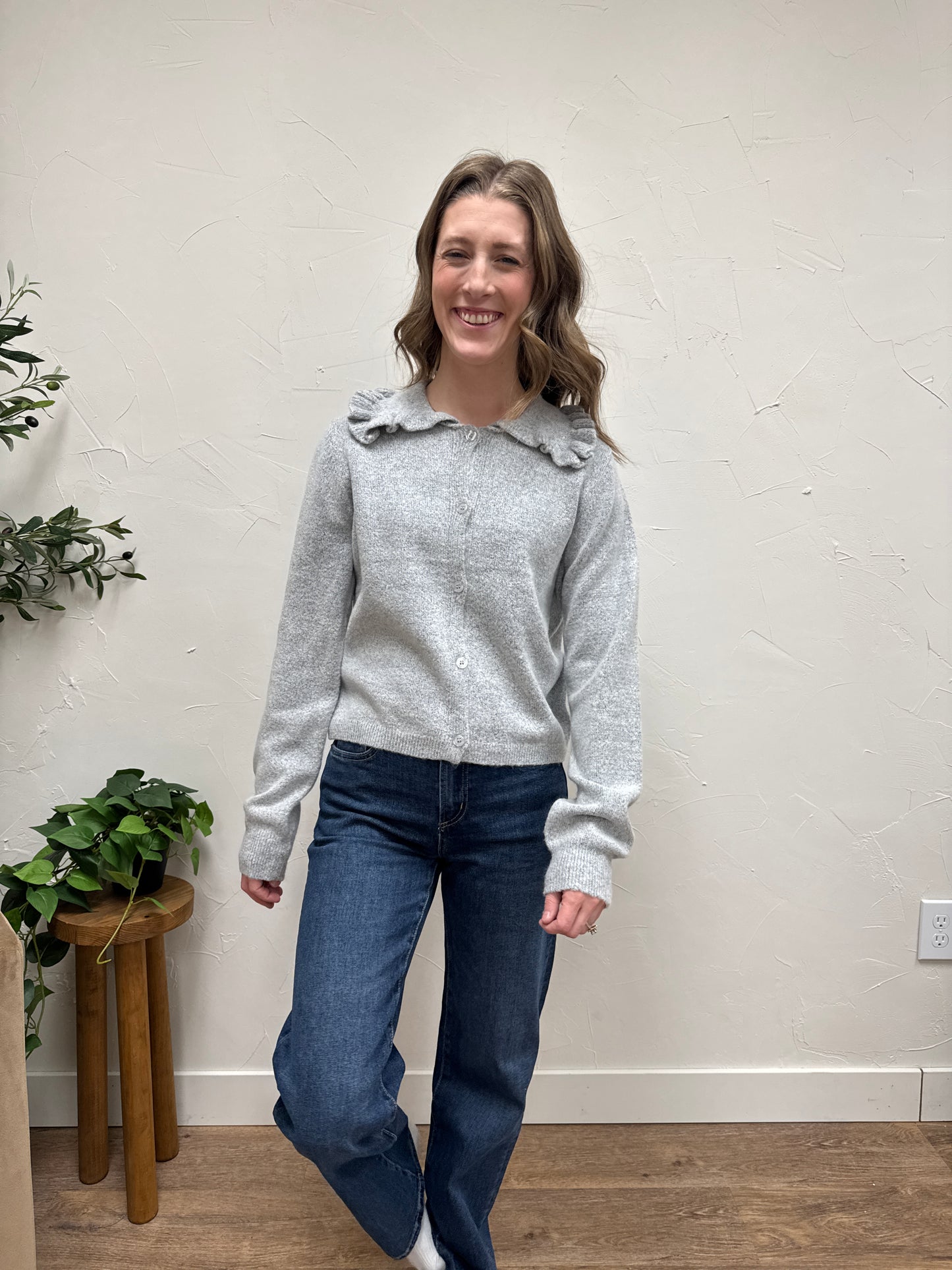 Ruffle Collar Cardigan Sweater