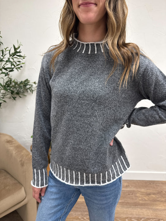 Color Texture Accent Mock Neck Pullover
