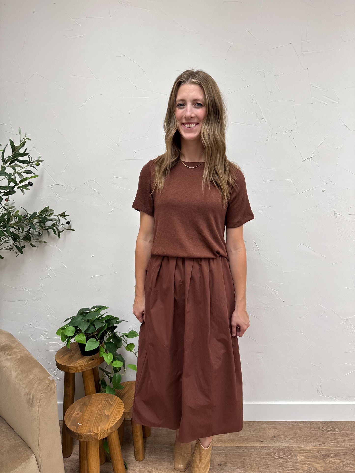 Mixed Media Sweater Midi Dress