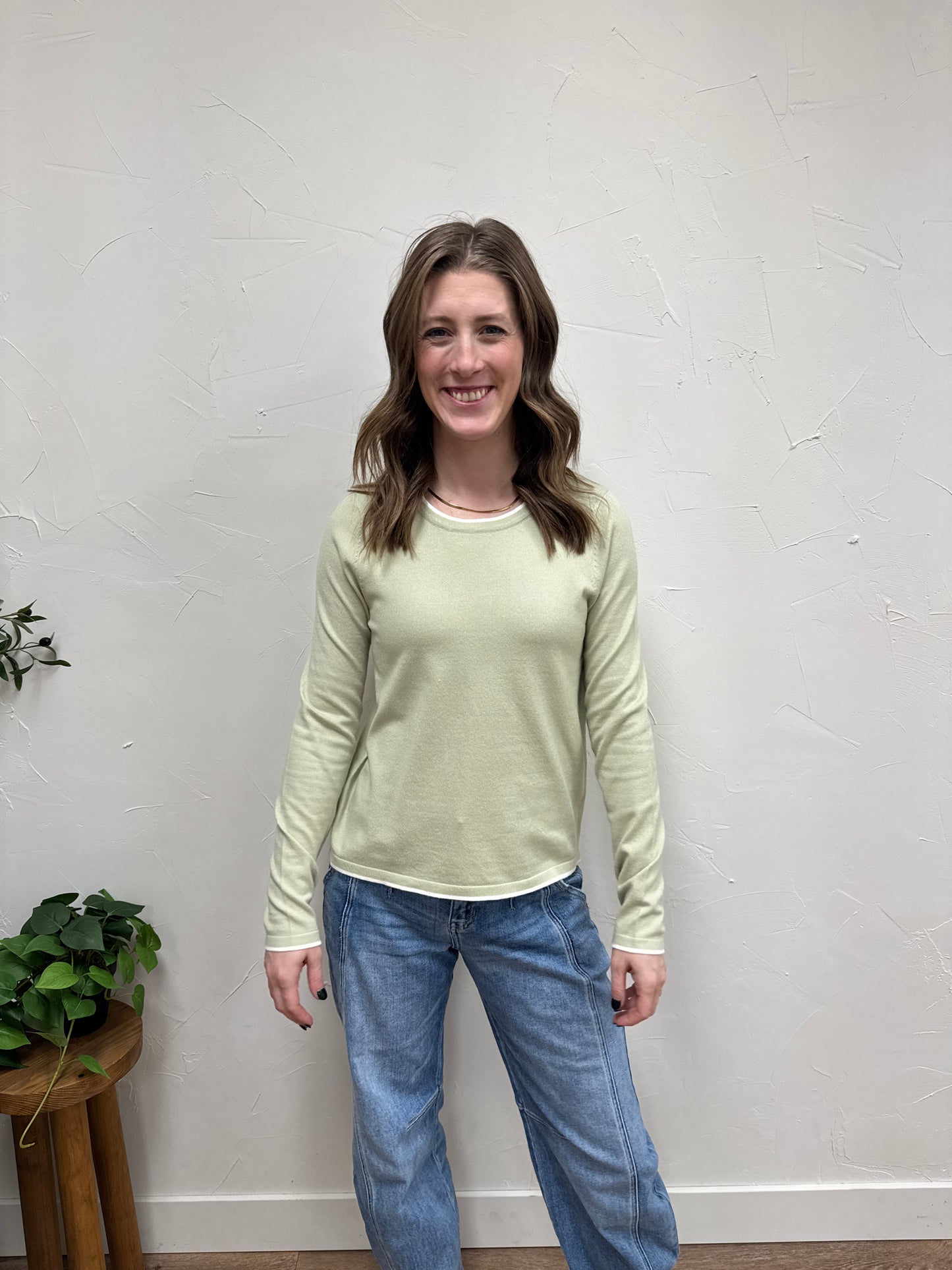 Contrast Color accent crew neck