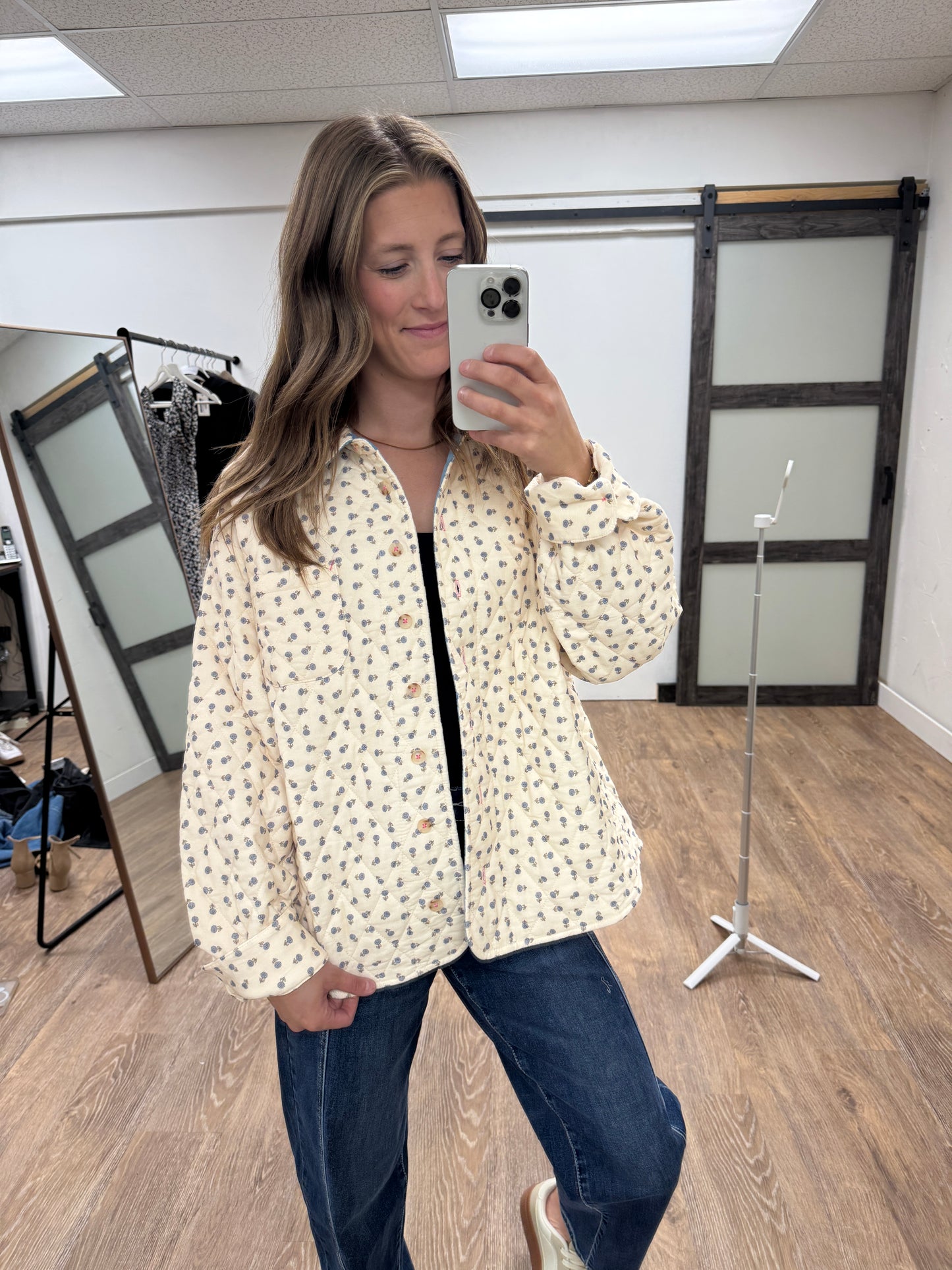Floral Quilted Button-Up Jacket