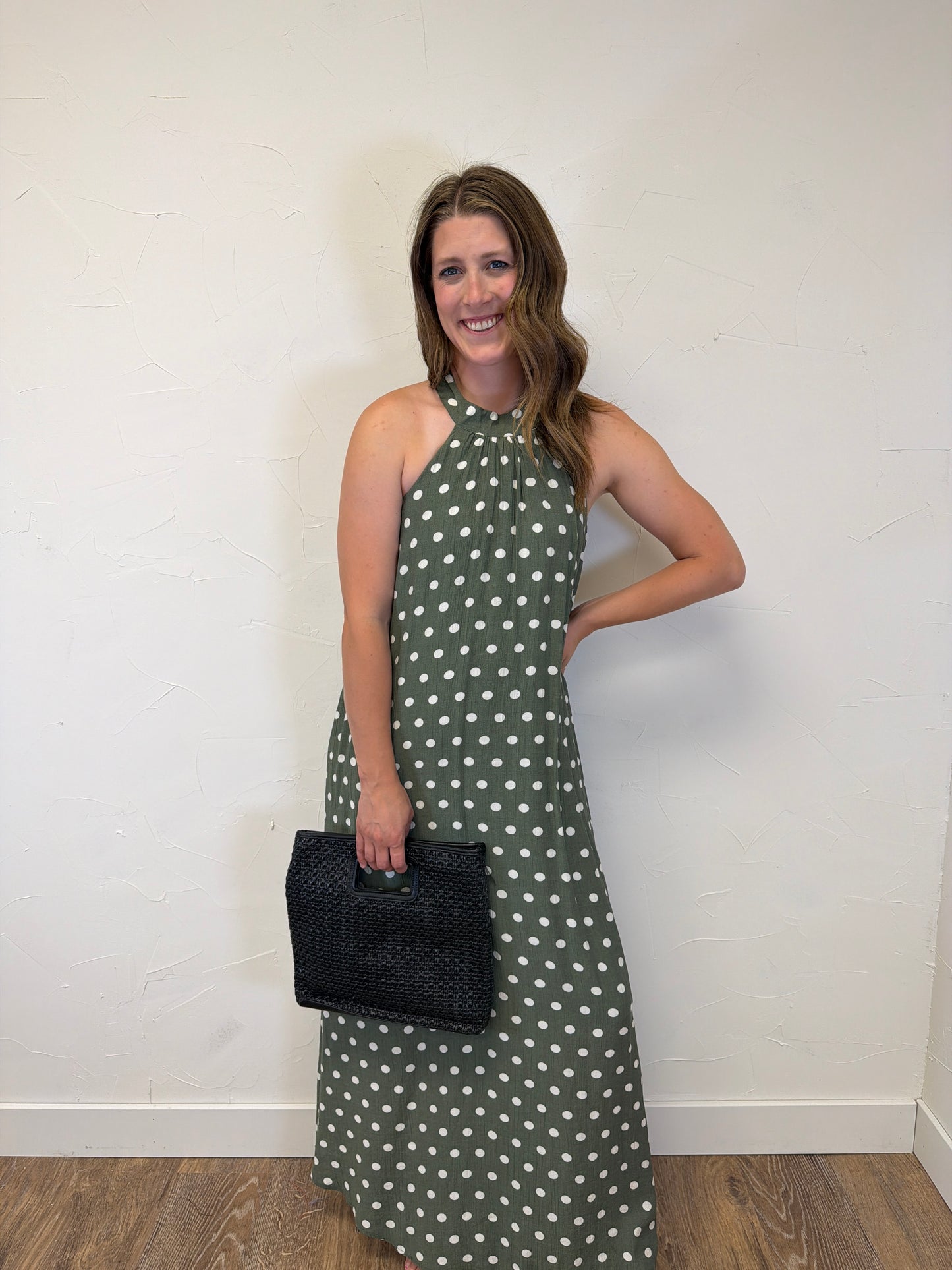 Polka Dot Print Halter Maxi Dress