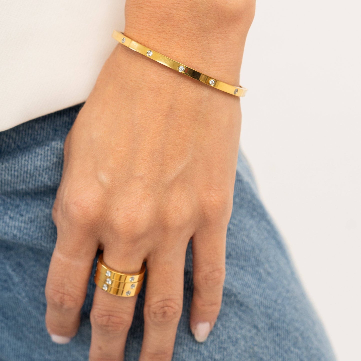 Waterproof Gold Tennis Bangle: Yellow Gold