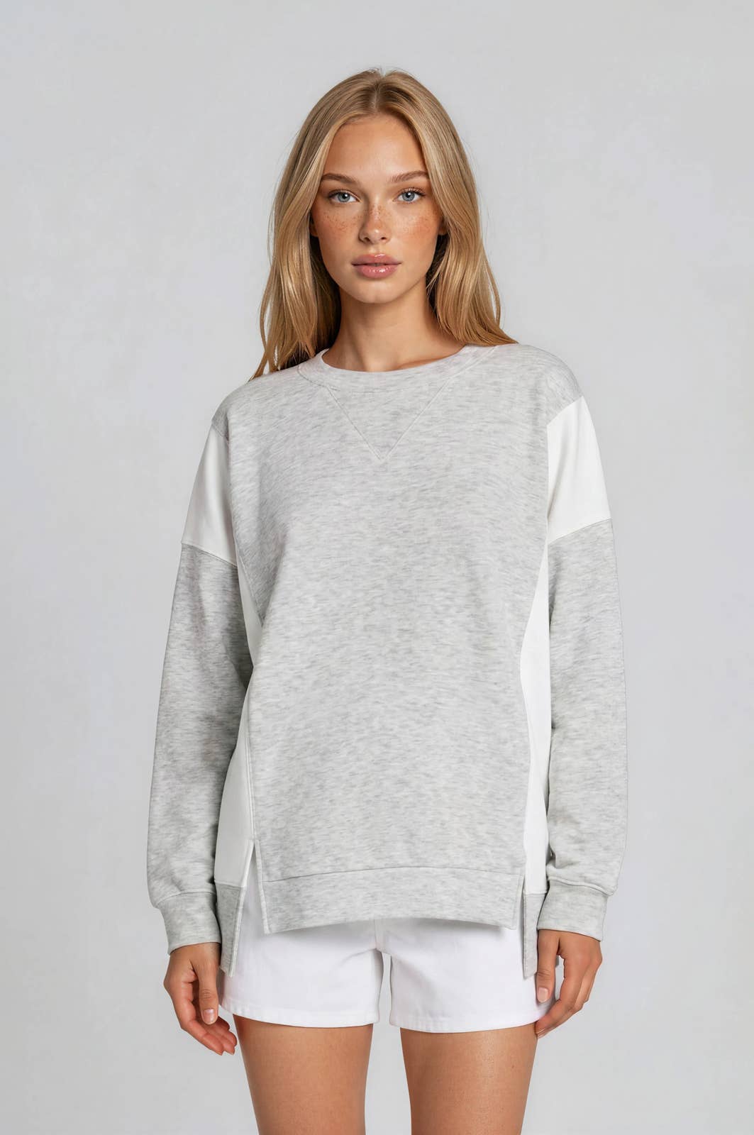CREW NECK LONG SLEEVE COLOR BLOCK OVERSIZE TOP