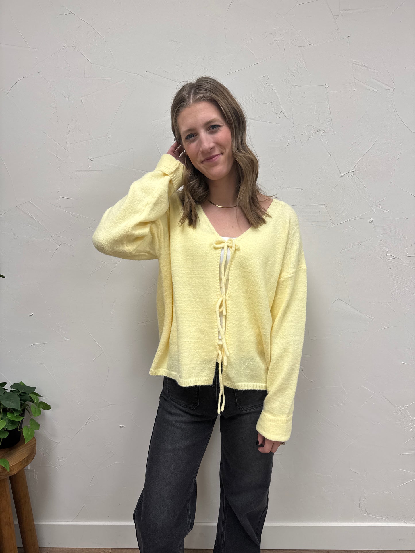 Brushed Front Tie Sweater