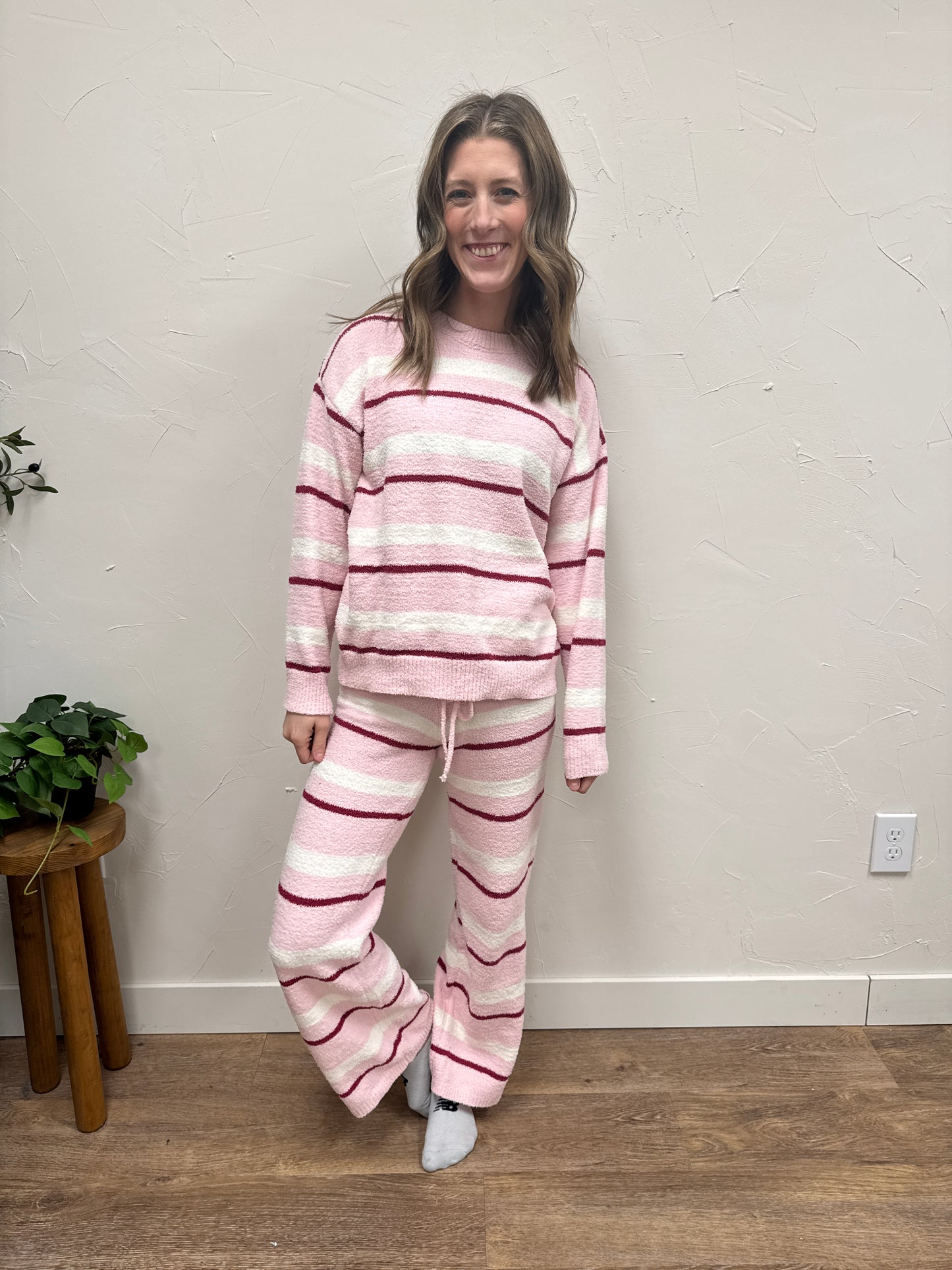 STRIPE SWEATER TOP WITH WIDE LEG SWEATER PANTS