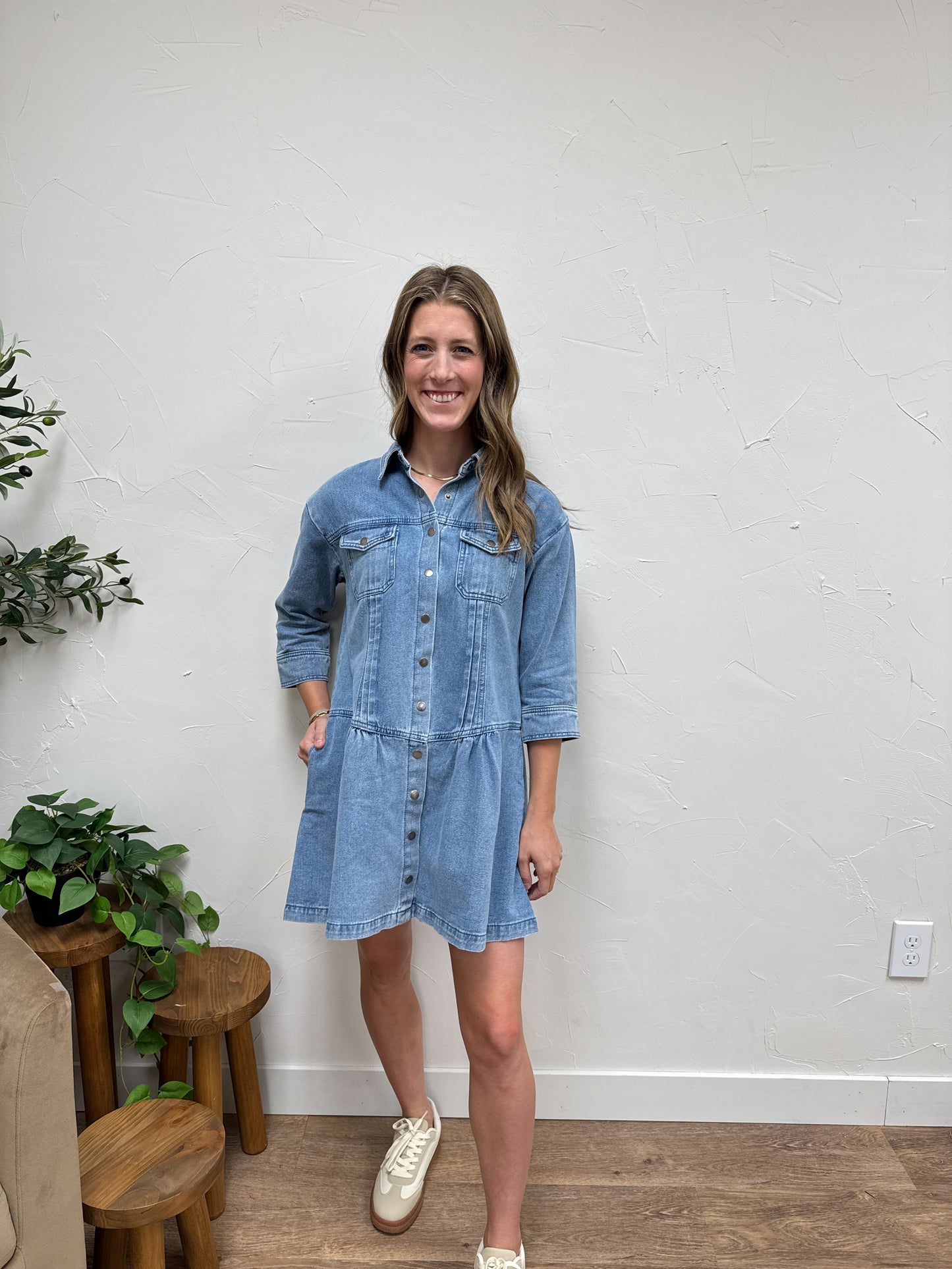 Button Up Midi Denim Dress