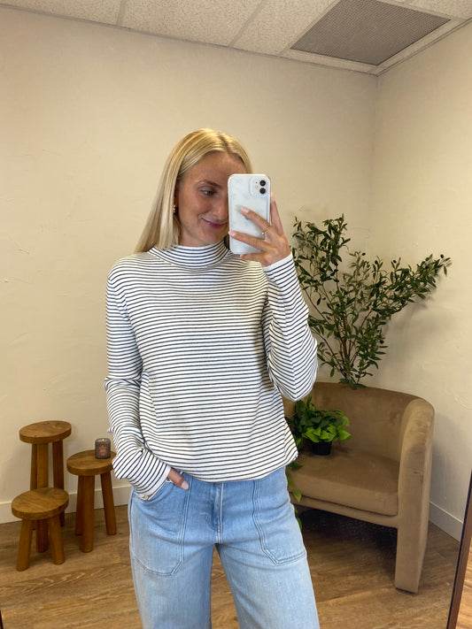 Pinstripe Mock Pullover Sweater