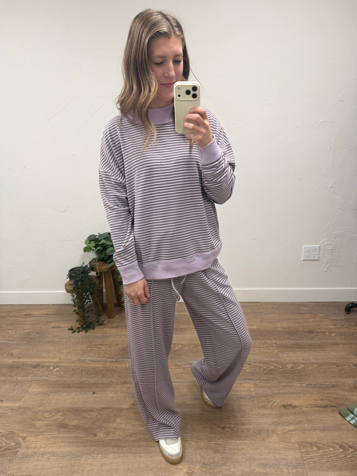 Striped Mock Neck Sweatshirt + Pants Set