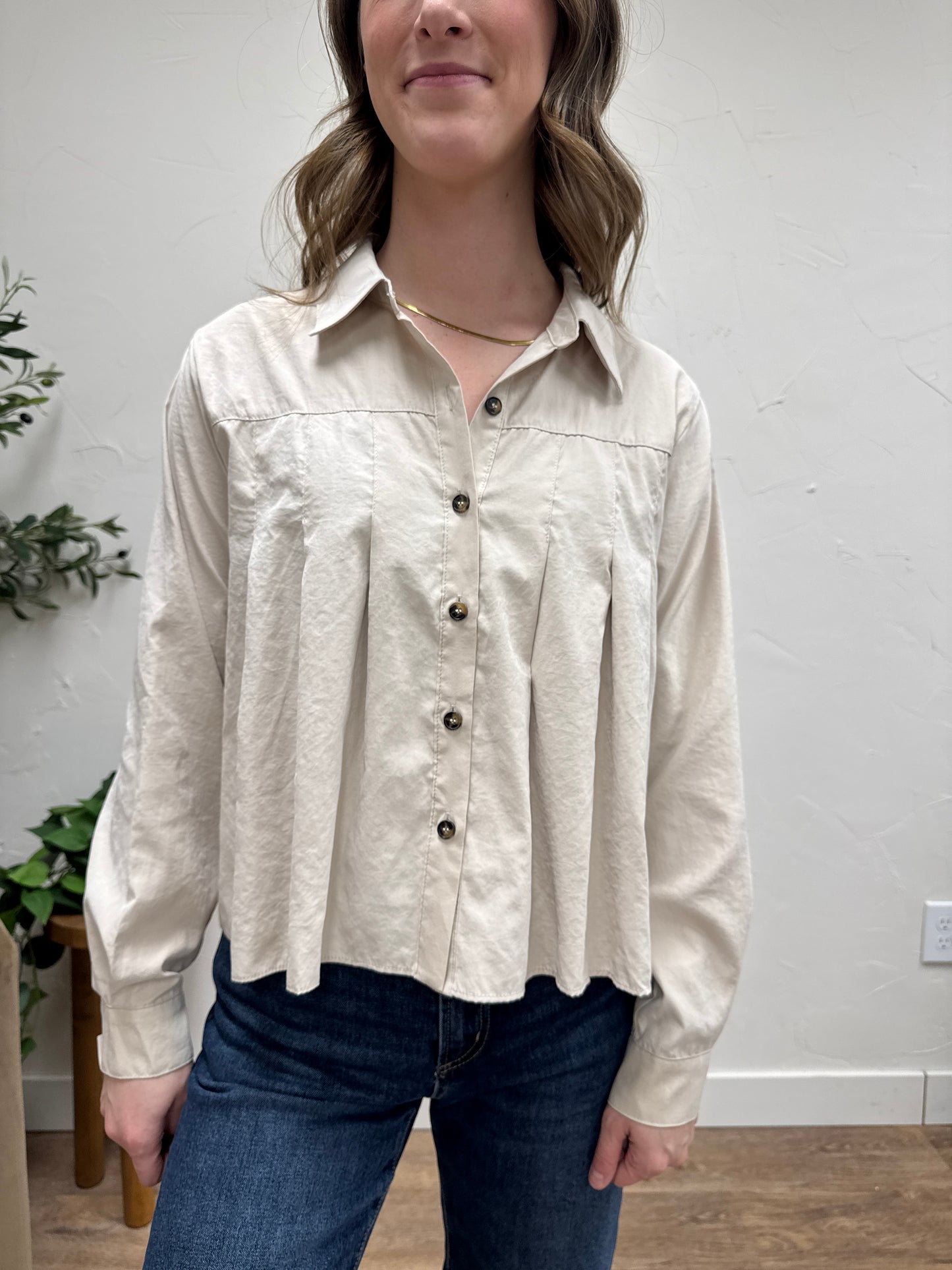 Pleated Button Up Shirt