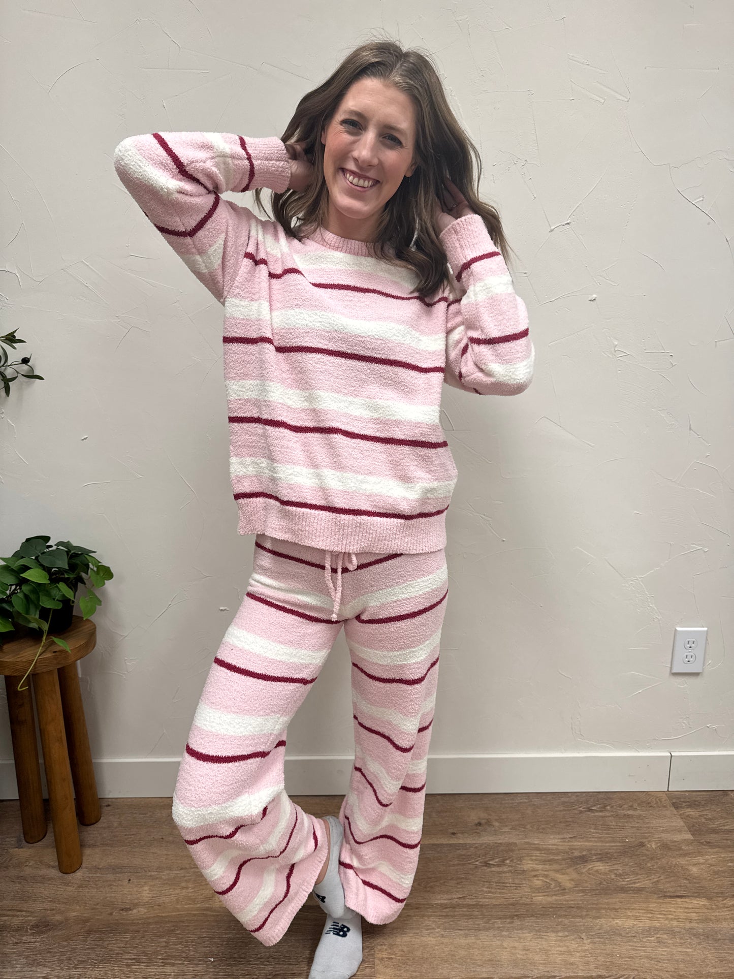 STRIPE SWEATER TOP WITH WIDE LEG SWEATER PANTS