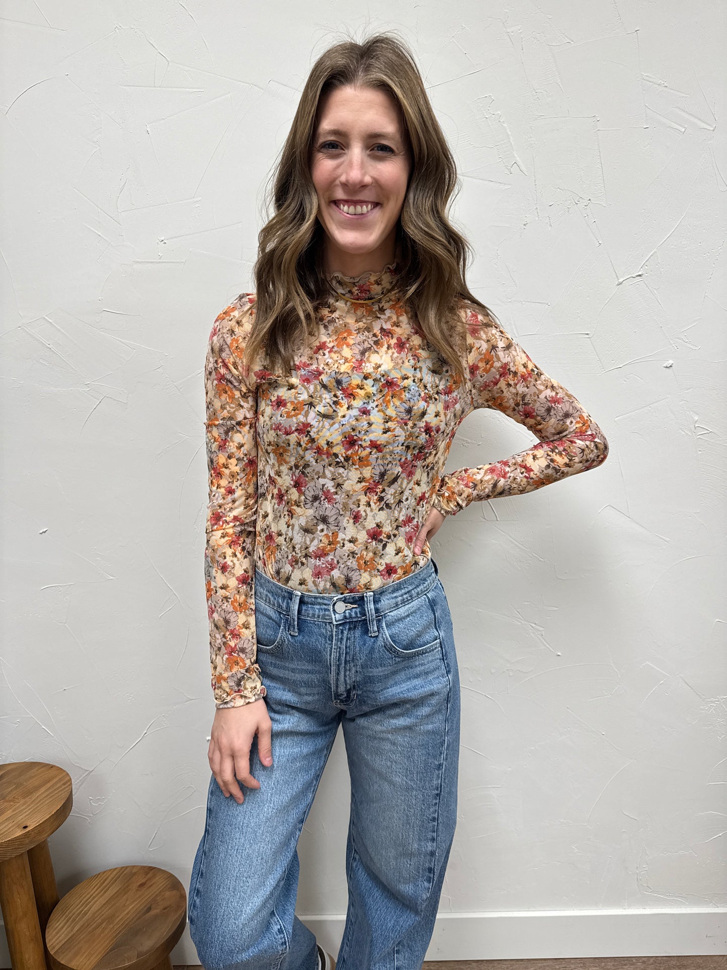 Floral Mesh Print Top