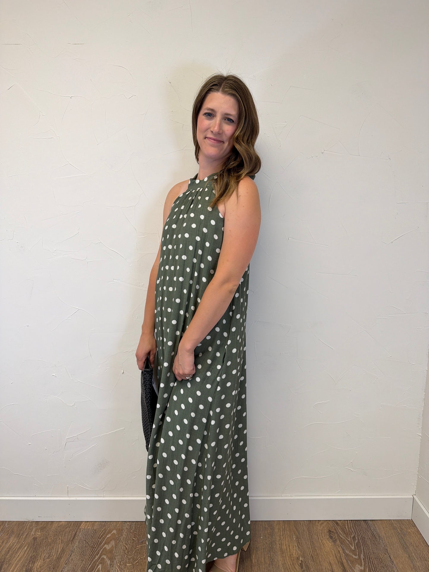 Polka Dot Print Halter Maxi Dress