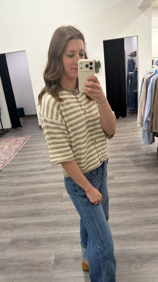 Knit Sweater Striped Quarter Sleeve Cardigan