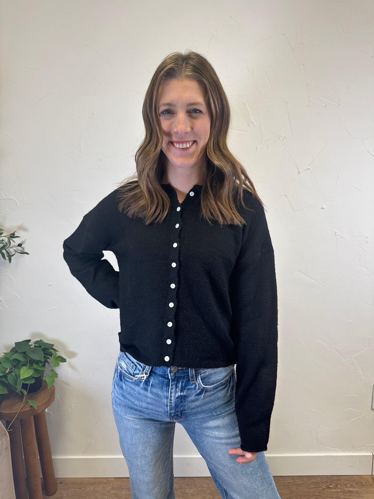 Rolled Collar Button Down Cardigan