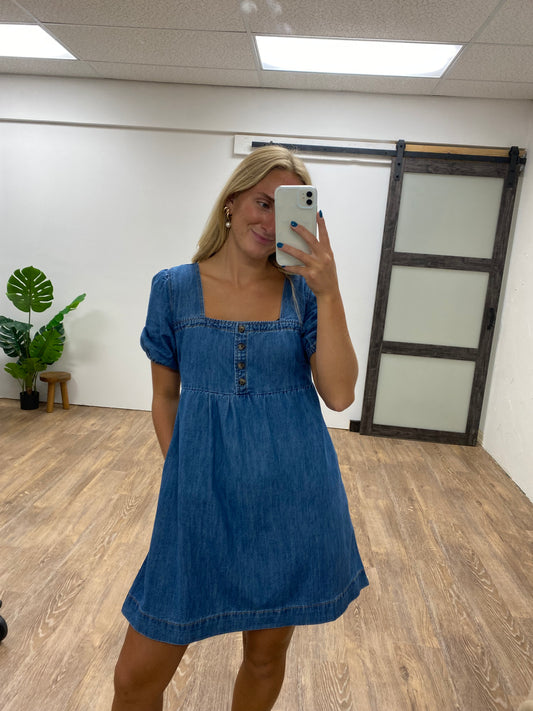 Bubble Sleeve Denim Mini dress