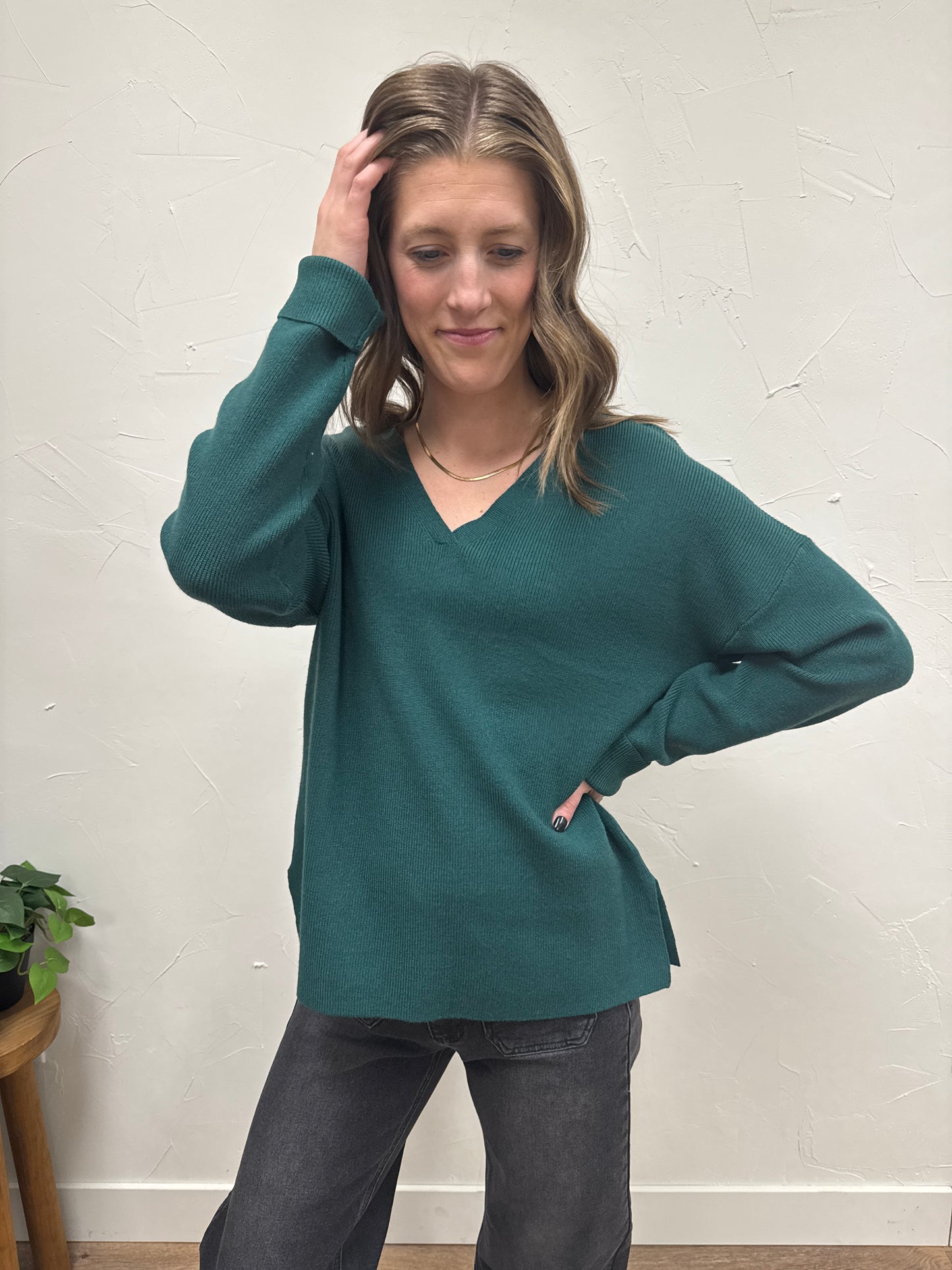 Lightweight V Neck Drop Shoulder Sweater