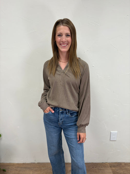 split neck corduroy top