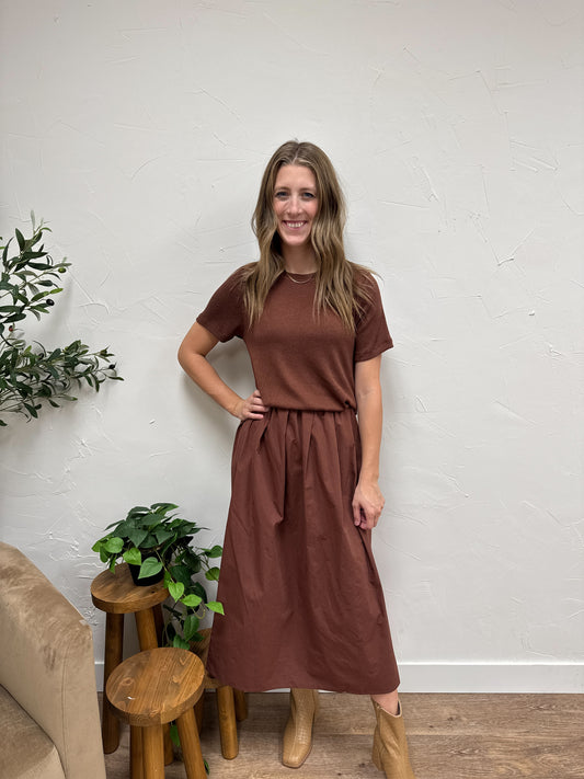 Mixed Media Sweater Midi Dress
