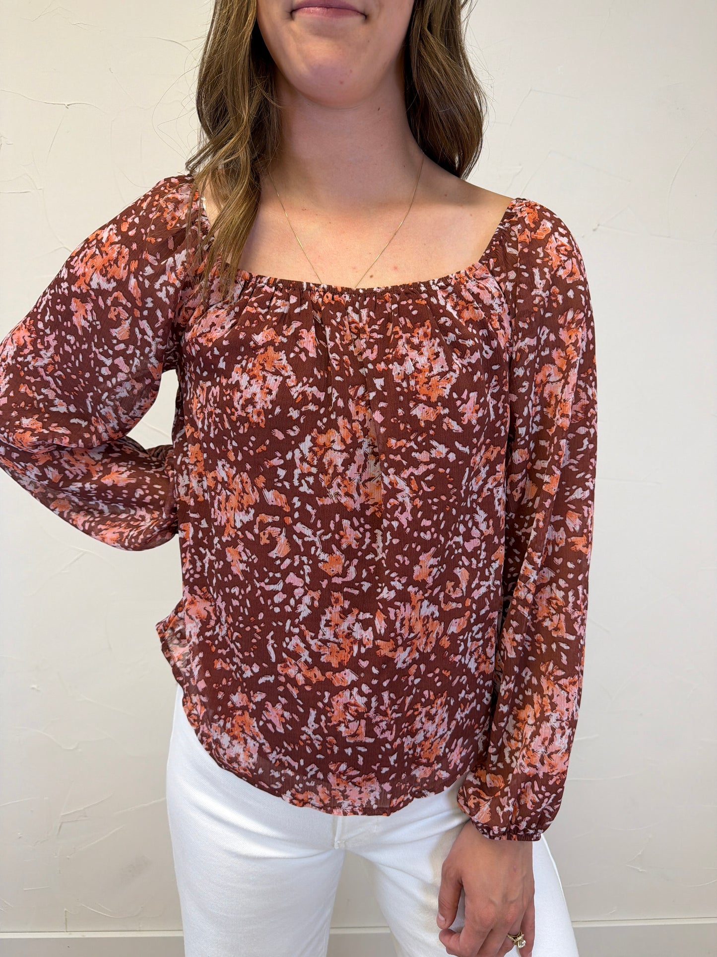 Long Sleeve Square Neck Floral Top