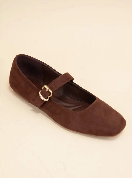BUCKLED STRAP SOFT SQUARE TOE MARY JANE FLATS
