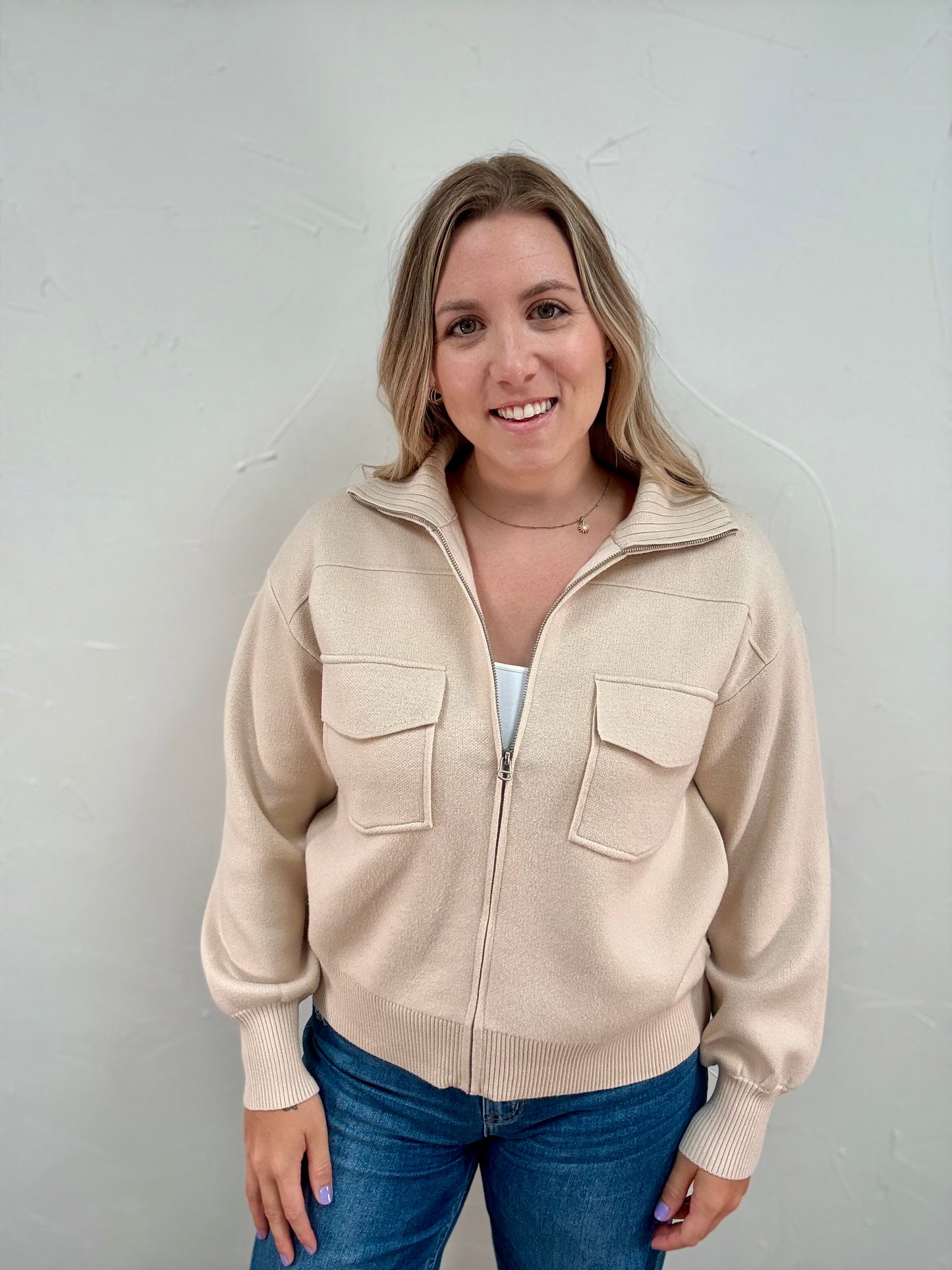 Zippered Cardigan Jacket with pocket