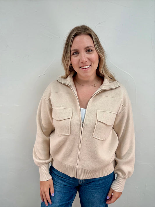 Zippered Cardigan Jacket with pocket