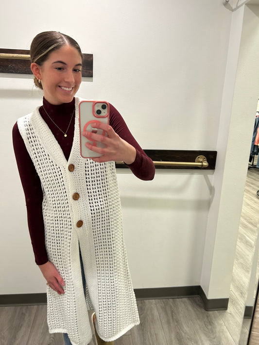 Crochet Button Down Midi Vest