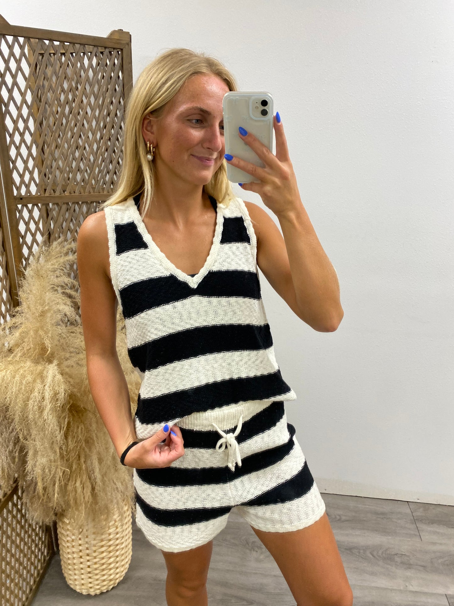 Striped Set with Shorts and V Neck Tank