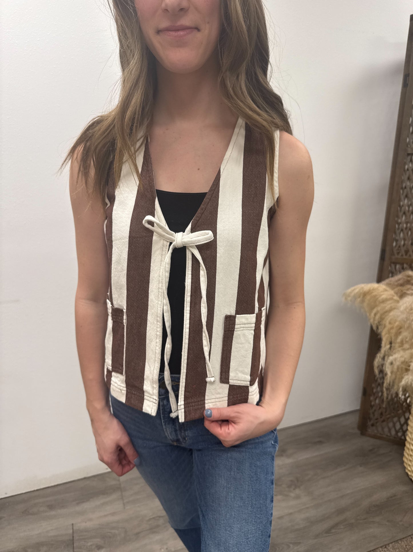 Striped Vest with Front Tie