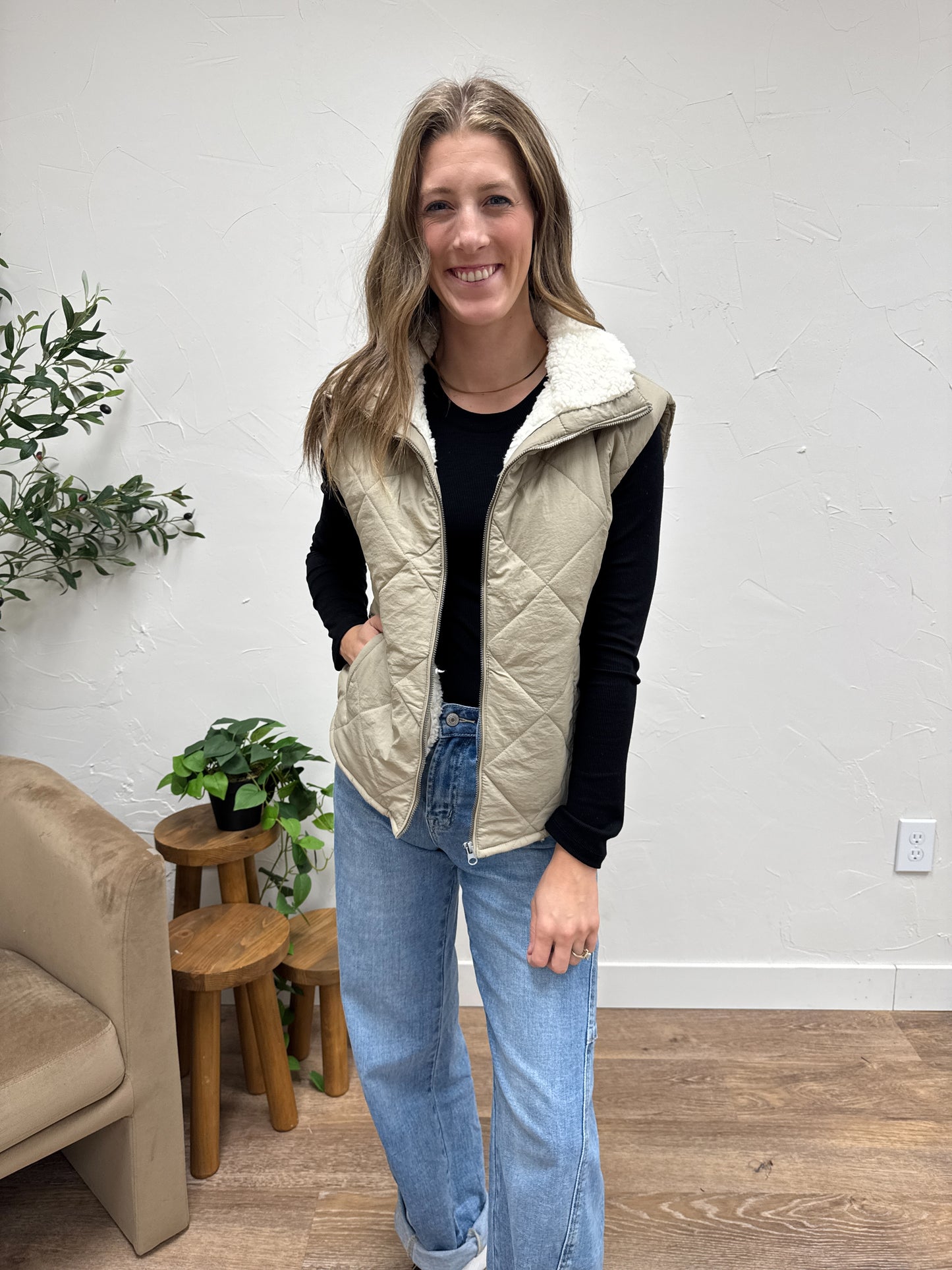 Quilted Zip Up Fleece Lined Puffer Vest