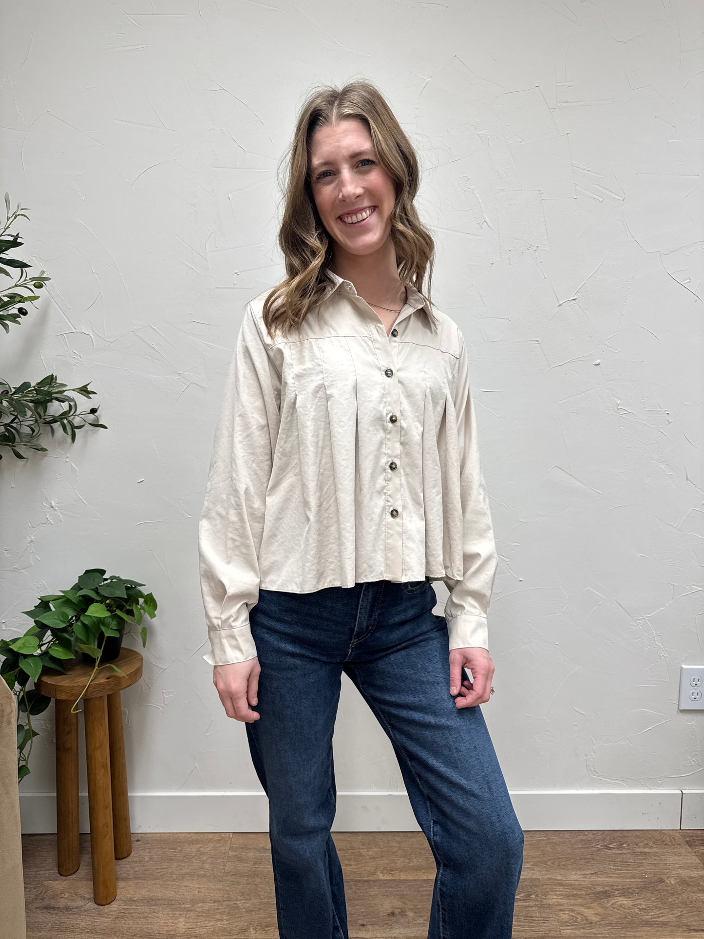 Pleated Button Up Shirt