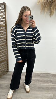 Mock Neck Zipper Striped Cardigan